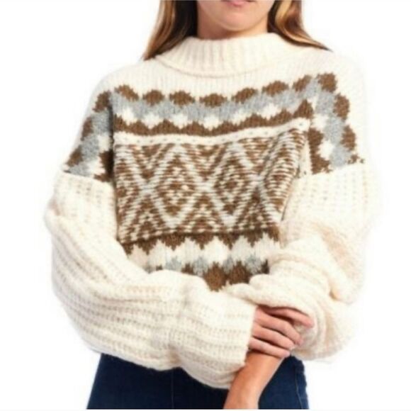 Free People Alpine Snowy Forest Cream Green Wool Blend Pullover Knit Sweater - Picture 11 of 14